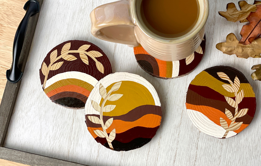 Wooden Coasters with Painted Candy Dots - CREATIVE CAIN CABIN