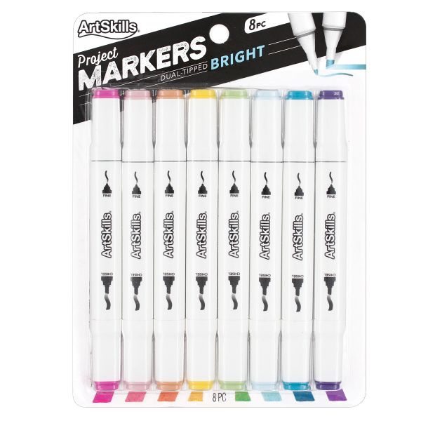 Crafter's Closet Artist's Premium Dual Tip Markers, Thick and Thin Lines,  12 Colors